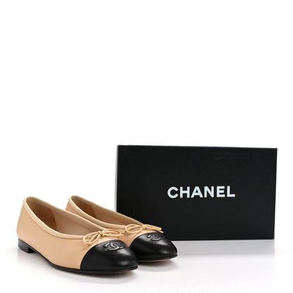 Chanel Lambskin Cap Toe CC Ballerina Flats 39 Beige Black 12 of 12