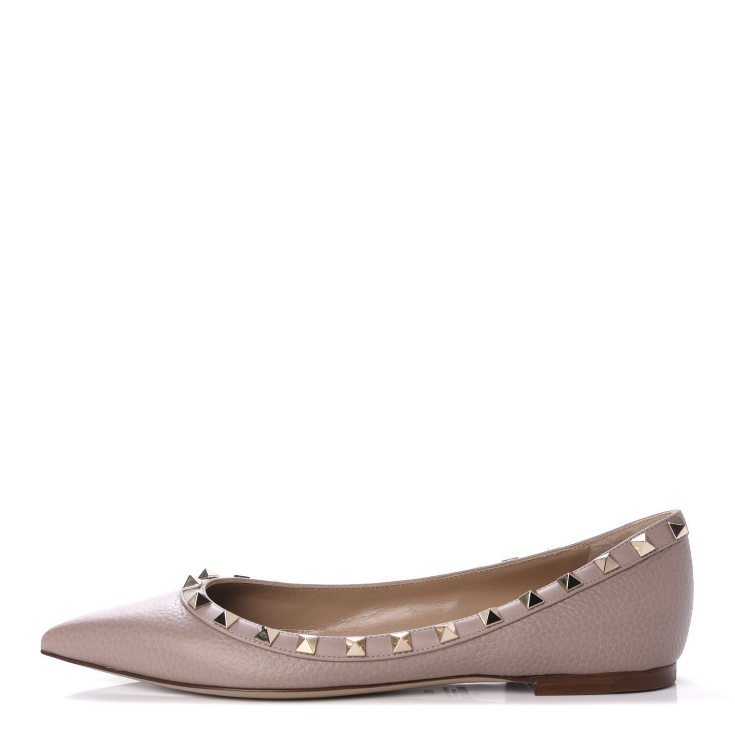 Pebbled Calfskin Rockstud Ballerina Flats 38 Poudre