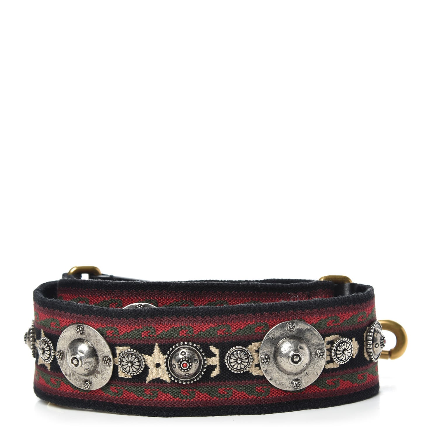 Christian Dior Canvas Embroidered Studded Bohemian Shoulder Strap Red 2 of 5