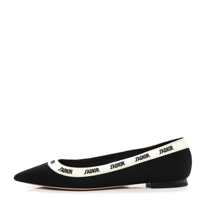 Christian Dior Fabric Ribbon Embroidered J'Adior Ballet Flats 38.5 Black 1 of 9