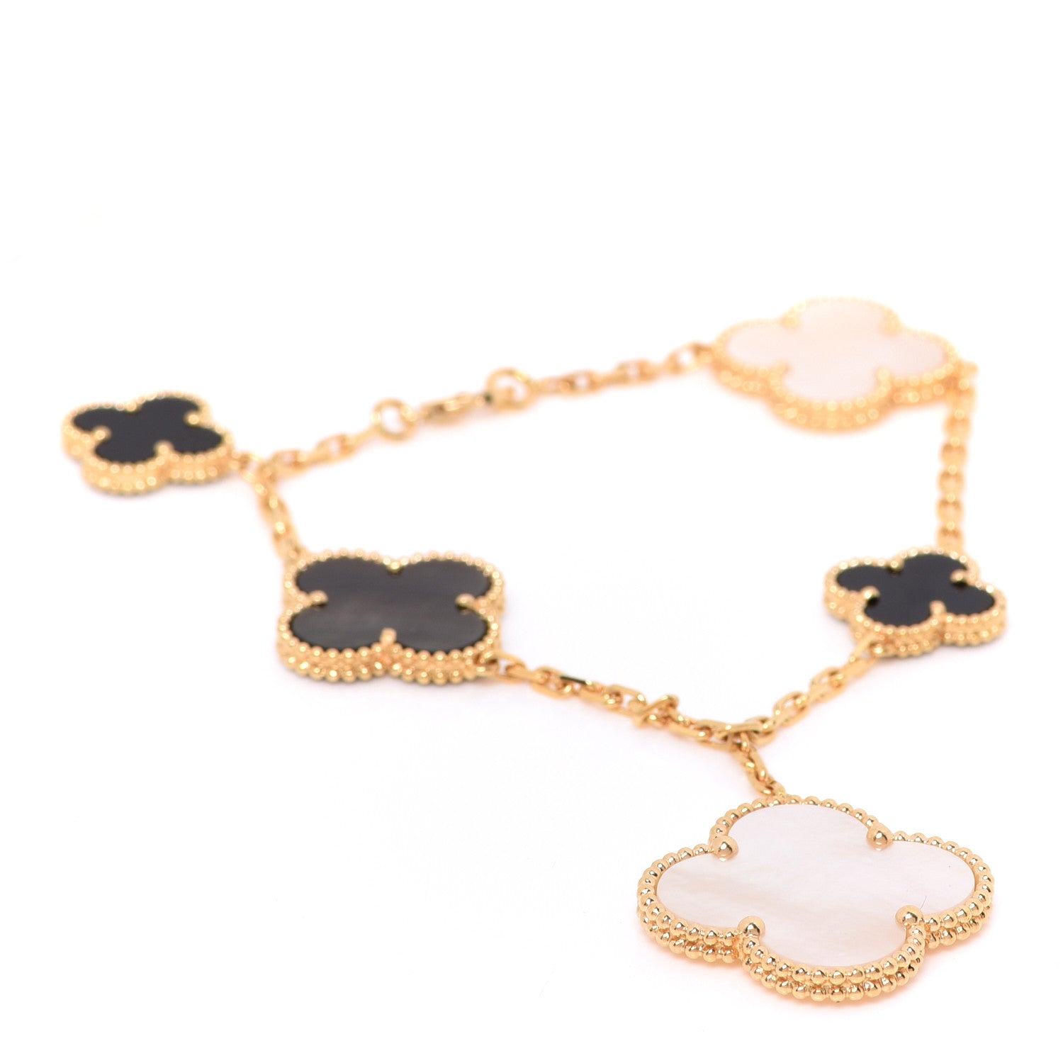 Van Cleef & Arpels 18K Yellow Gold Grey Mother of Pearl Black Onyx 5 Motifs Magic Alhambra Bracelet 1 of 6