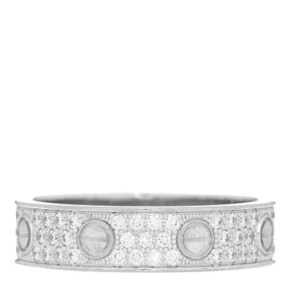 Cartier 18K White Gold Diamond 4mm LOVE Wedding Paved Band Ring 53 6.5 5 of 10