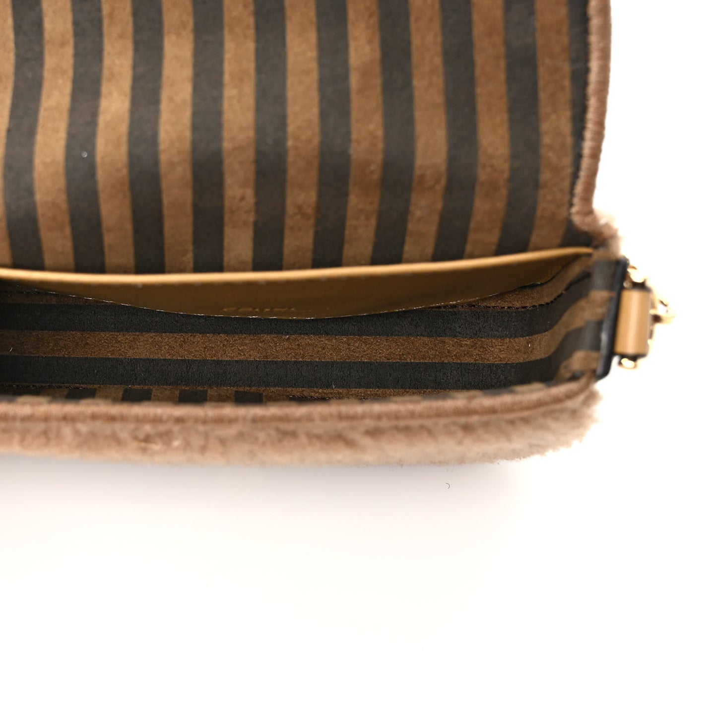 Curly Shearling Shiny Nappa Nano Baguette Charm Camel