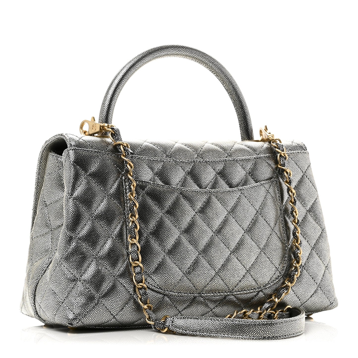Metallic Caviar Quilted Small Coco Handle Flap Silver