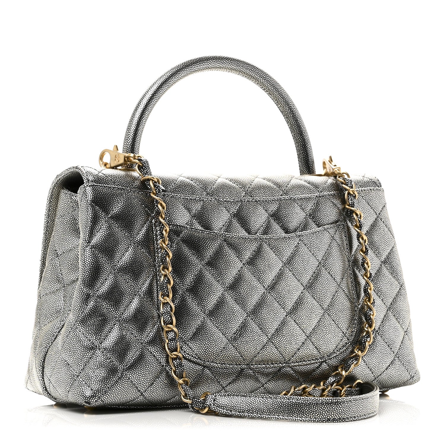 Chanel Metallic Caviar Quilted Small Coco Handle Flap Silver 3 of 10