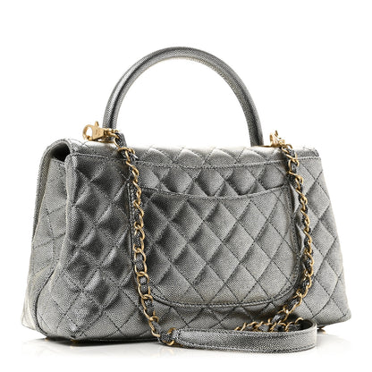 Chanel Metallic Caviar Quilted Small Coco Handle Flap Silver 3 of 10
