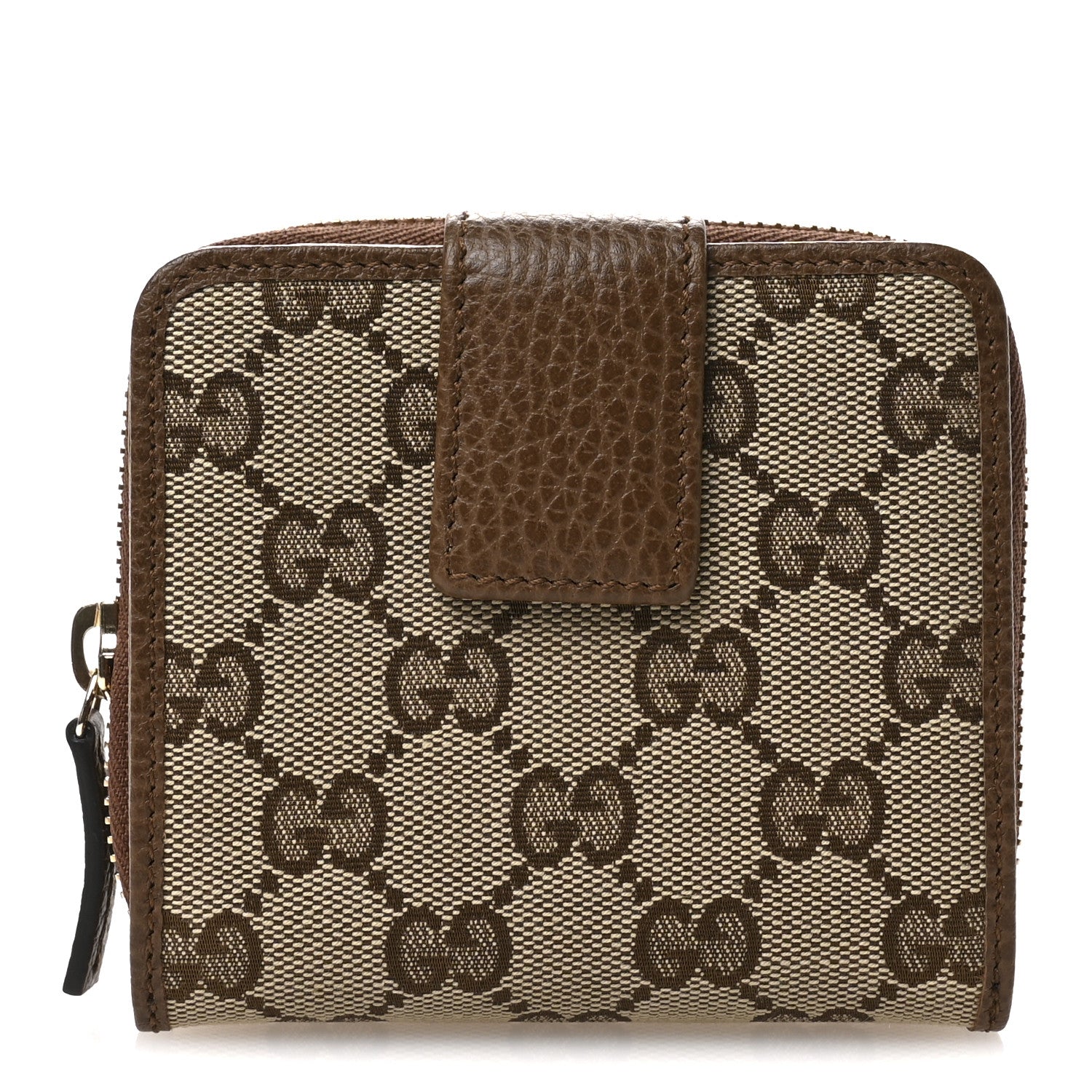 Gucci Monogram Dollar Calfskin Zip Around French Wallet Beige Ebony Tabacco 1 of 8