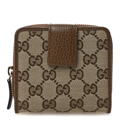 Gucci Monogram Dollar Calfskin Zip Around French Wallet Beige Ebony Tabacco 1 of 8