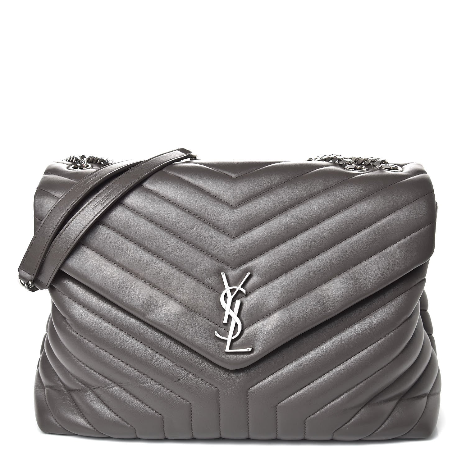 Saint Laurent Calfskin Y Quilted Monogram Large Loulou Chain Satchel Earth 1 of 16