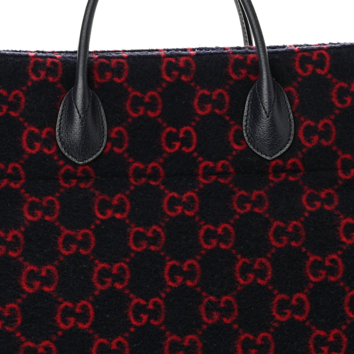 Gucci Covered Wool Textured Dollar Calfskin GG Monogram Large Tote Bag Blue Red 9 of 11