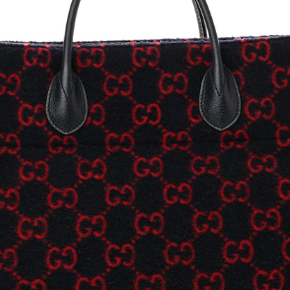 Gucci Covered Wool Textured Dollar Calfskin GG Monogram Large Tote Bag Blue Red 9 of 11