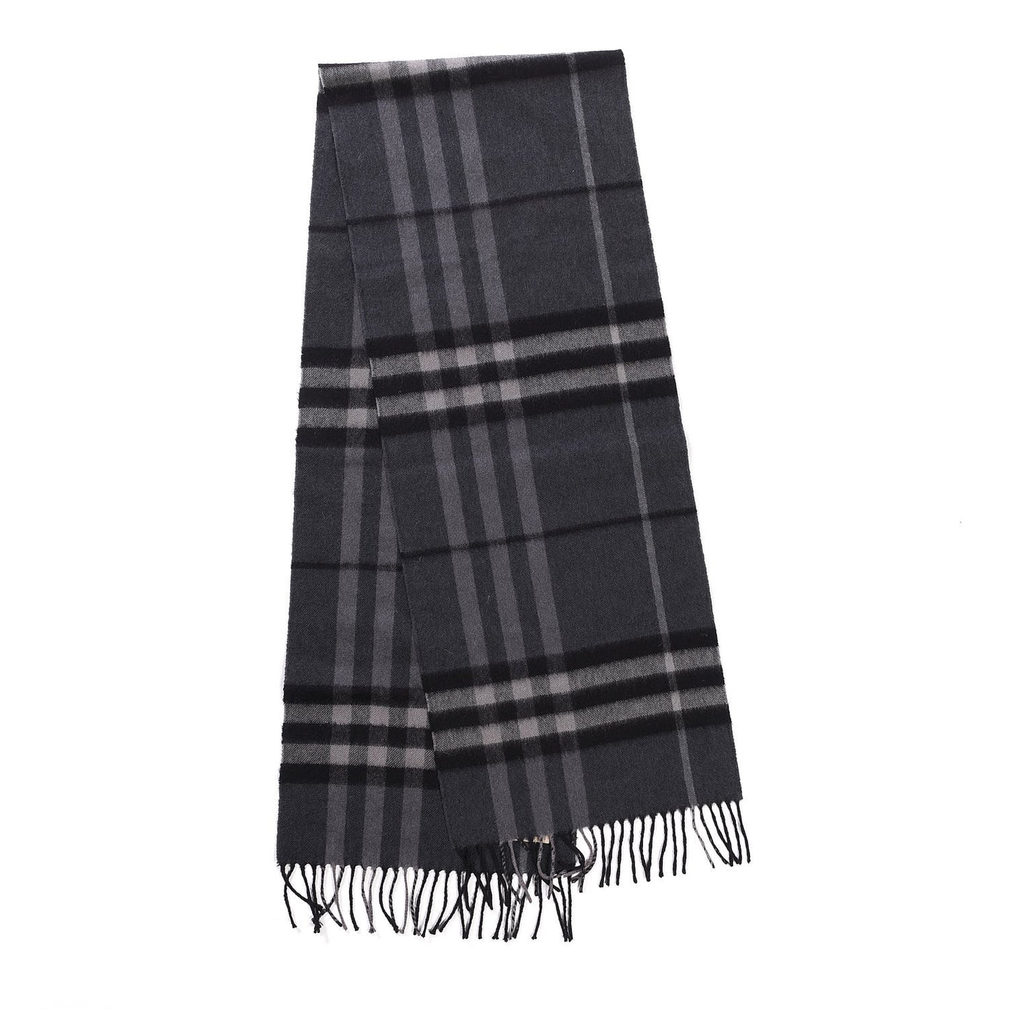 Cashmere Giant Check Fringe Scarf Charcoal