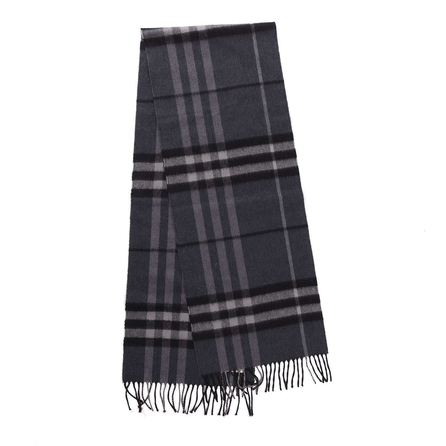 Burberry Cashmere Giant Check Fringe Scarf Charcoal 3 of 5