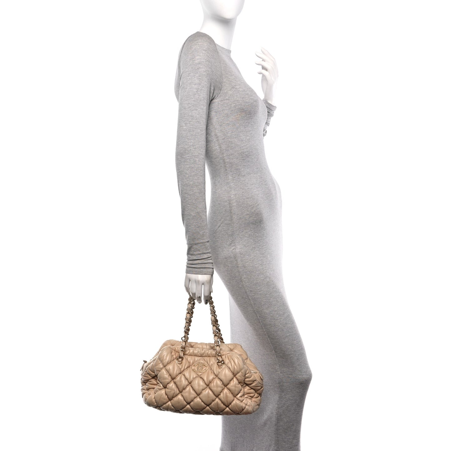 Lambskin Bubble Quilt Bowler Beige