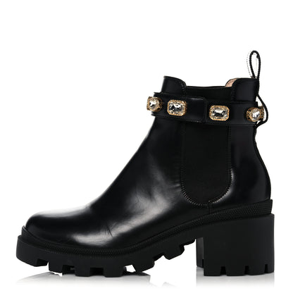 Gucci Calfskin Crystal GG Trip Chelsea Ankle Boots 40.5 Black 1 of 13