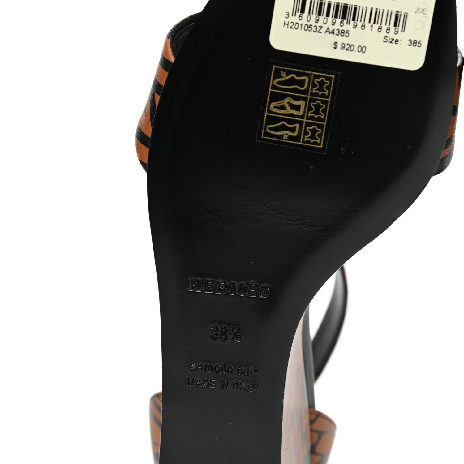 Hermes Calfskin Printed Acapulco Wedge Sandals 38.5 Black Naturel 7 of 10