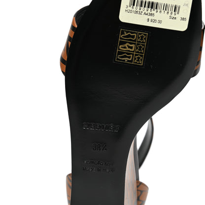 Hermes Calfskin Printed Acapulco Wedge Sandals 38.5 Black Naturel 7 of 10