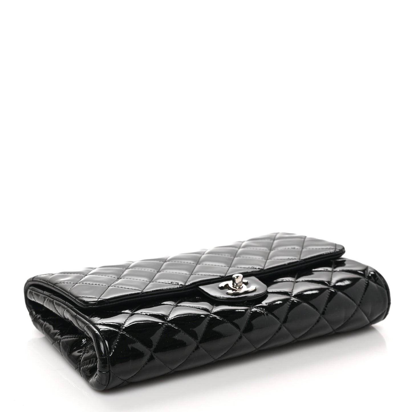 Patent Quilted Clutch with Chain Flap Black