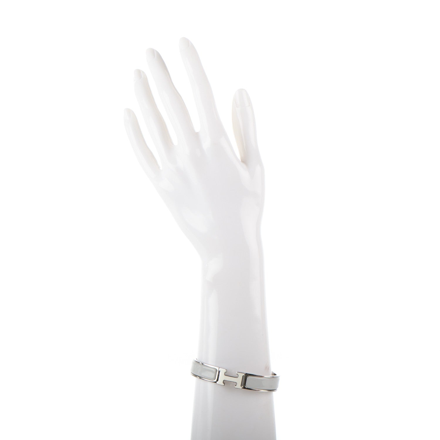 Hermes Enamel Narrow Clic Clac H Bracelet PM Blanc Gris Claire 2 of 4