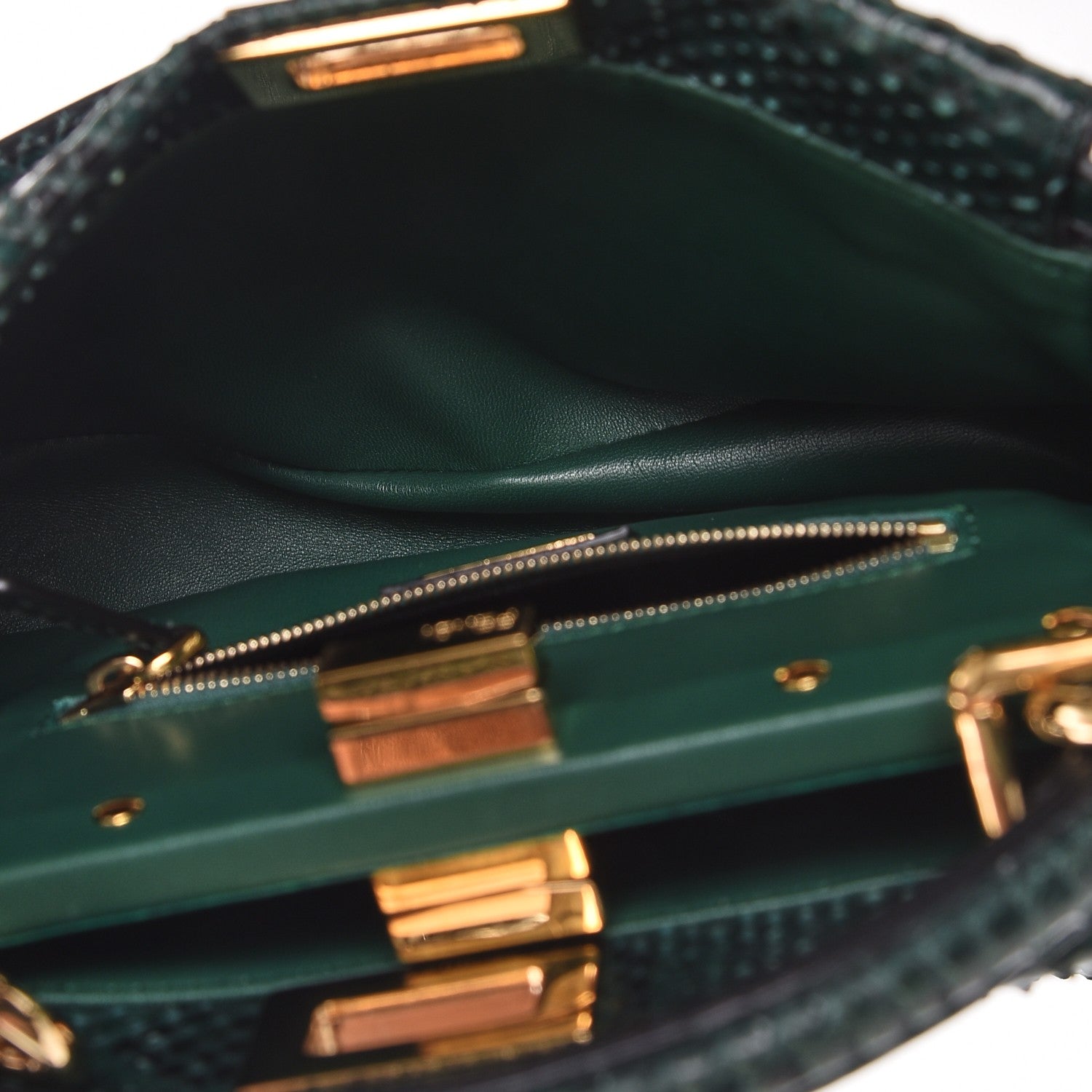 Fendi Snakeskin Shiny Nappa Mini Peekaboo Iconic Satchel Green 7 of 11