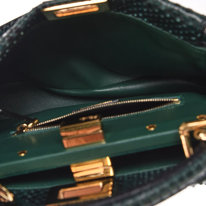 Fendi Snakeskin Shiny Nappa Mini Peekaboo Iconic Satchel Green 7 of 11