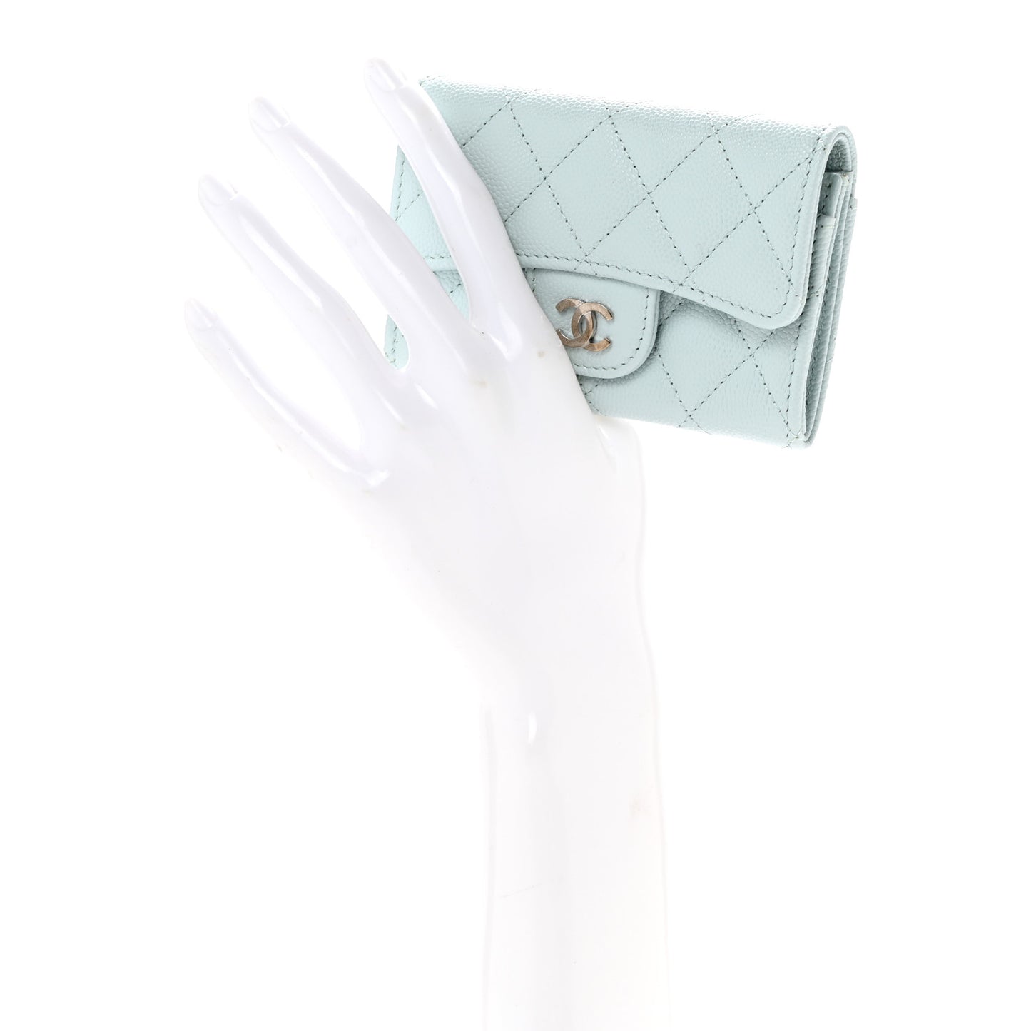 Caviar Quilted Flap Card Holder Wallet Light Blue