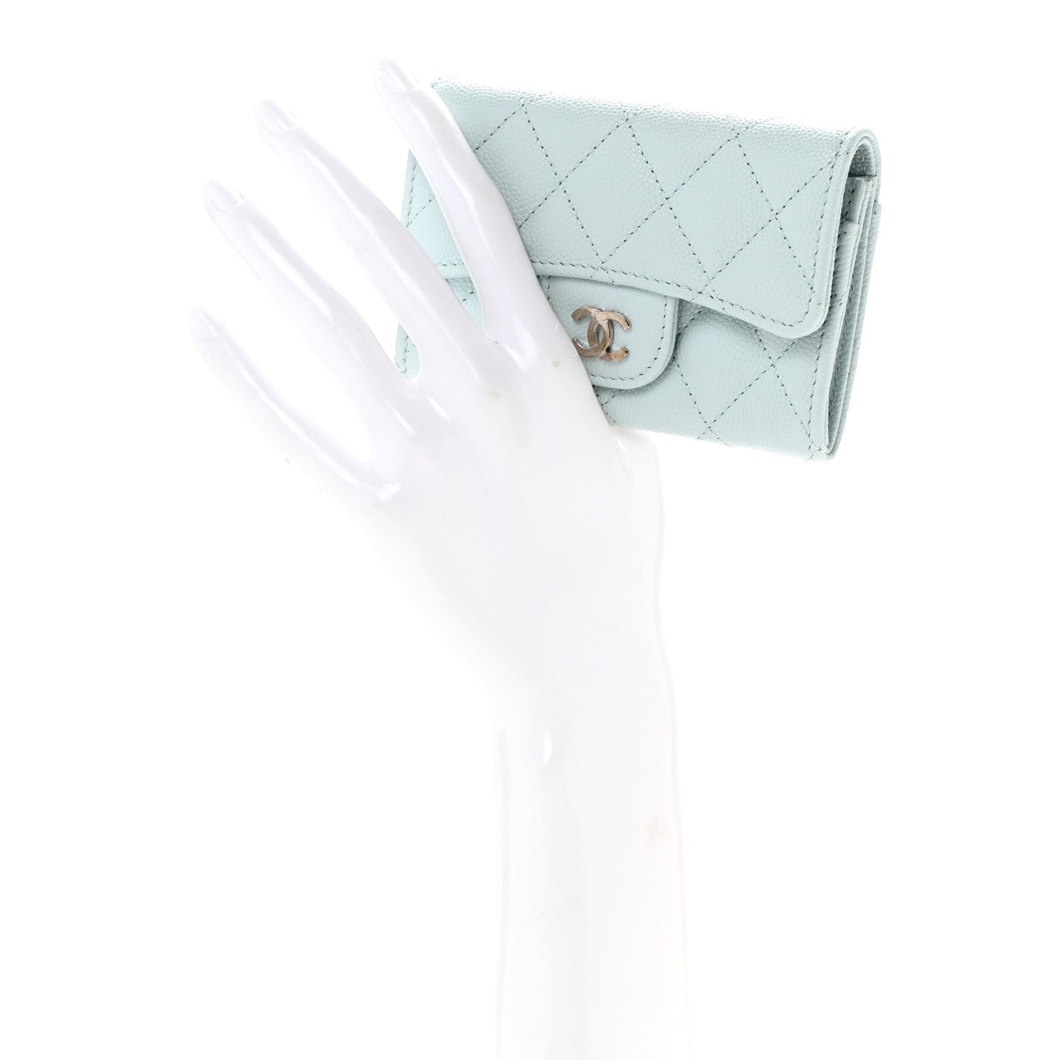 Chanel Caviar Quilted Flap Card Holder Wallet Light Blue 2 of 7