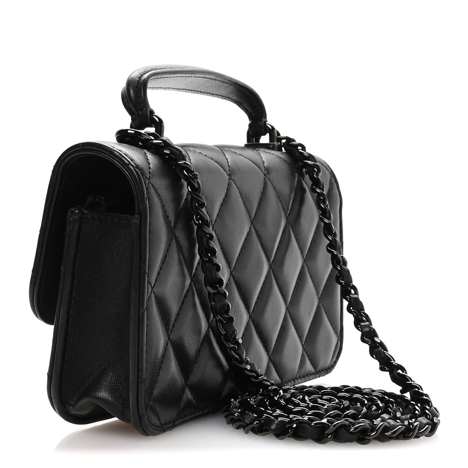 Chanel Lambskin Quilted Flap Phone Holder With Chain So Black 2 of 11
