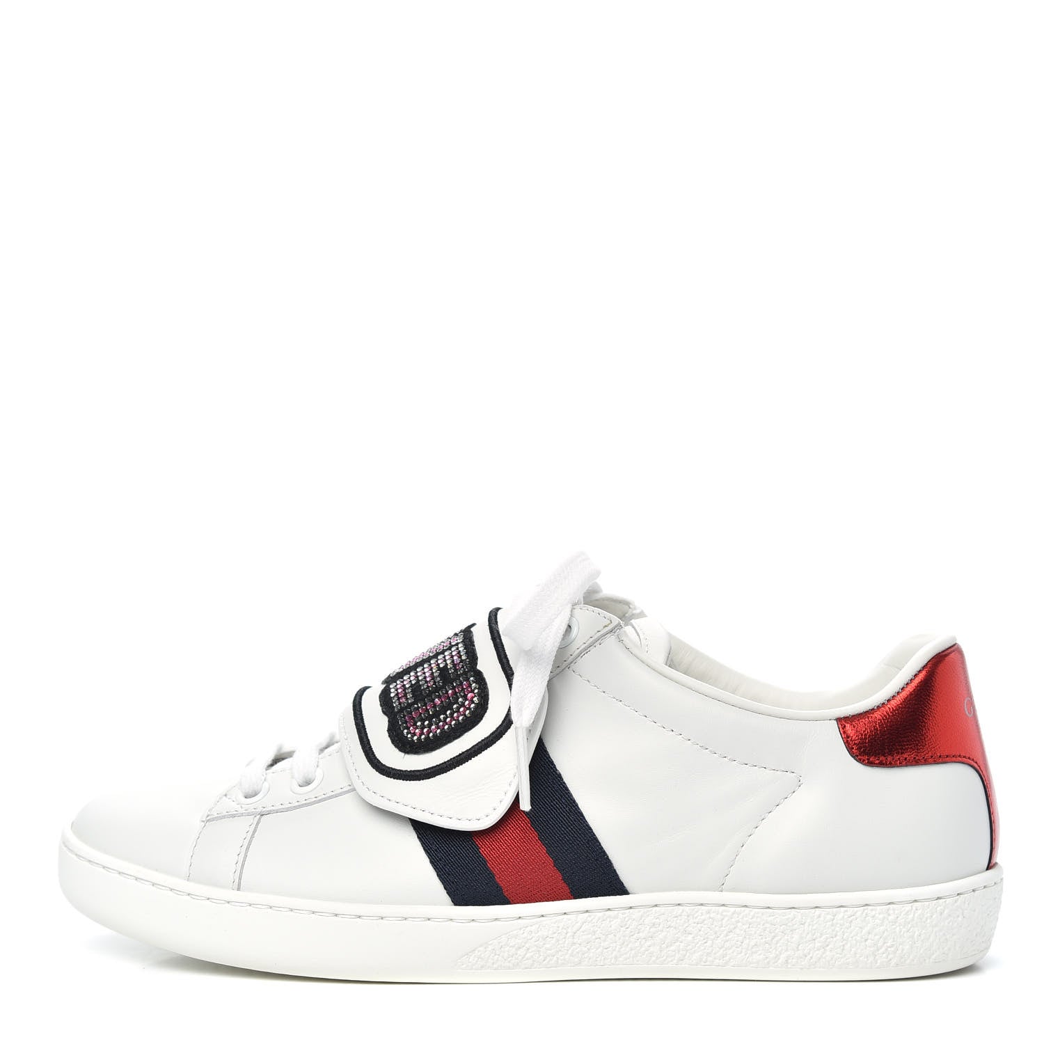 Gucci Calfskin Crystal Web LOVED Embroidered Womens Ace Sneakers 35.5 White 1 of 10