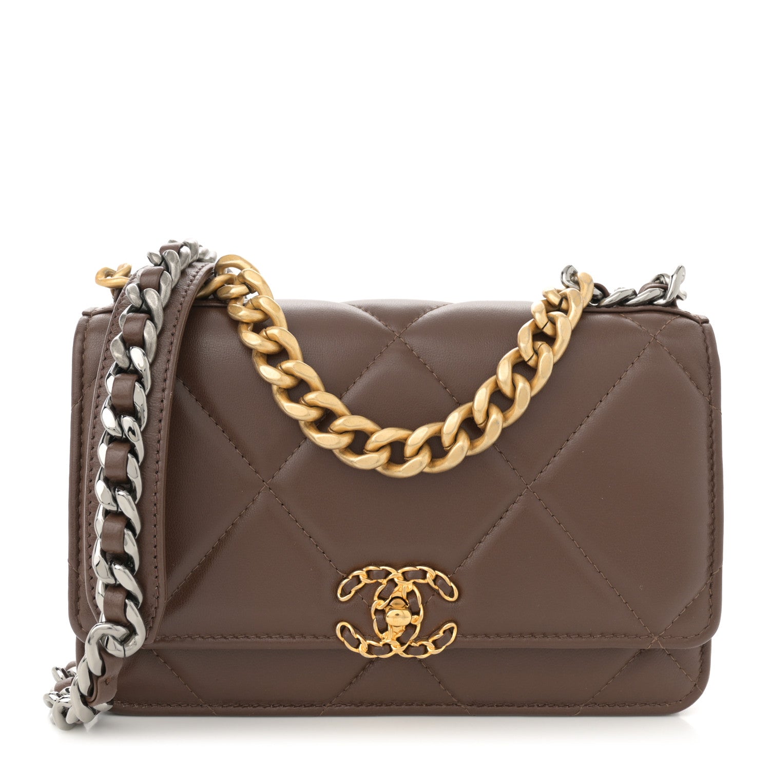 Chanel Lambskin Quilted Chanel 19 Wallet On Chain WOC Brown 1 of 12