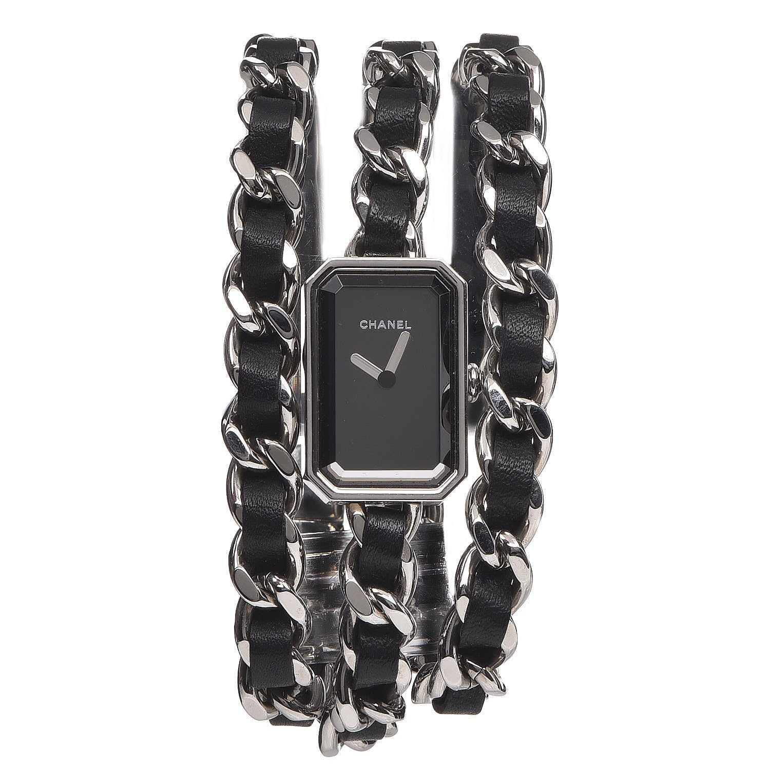 Chanel Stainless Steel Lambskin 16mm Premiere Rock Triple Row Quartz Watch Black 1 of 6