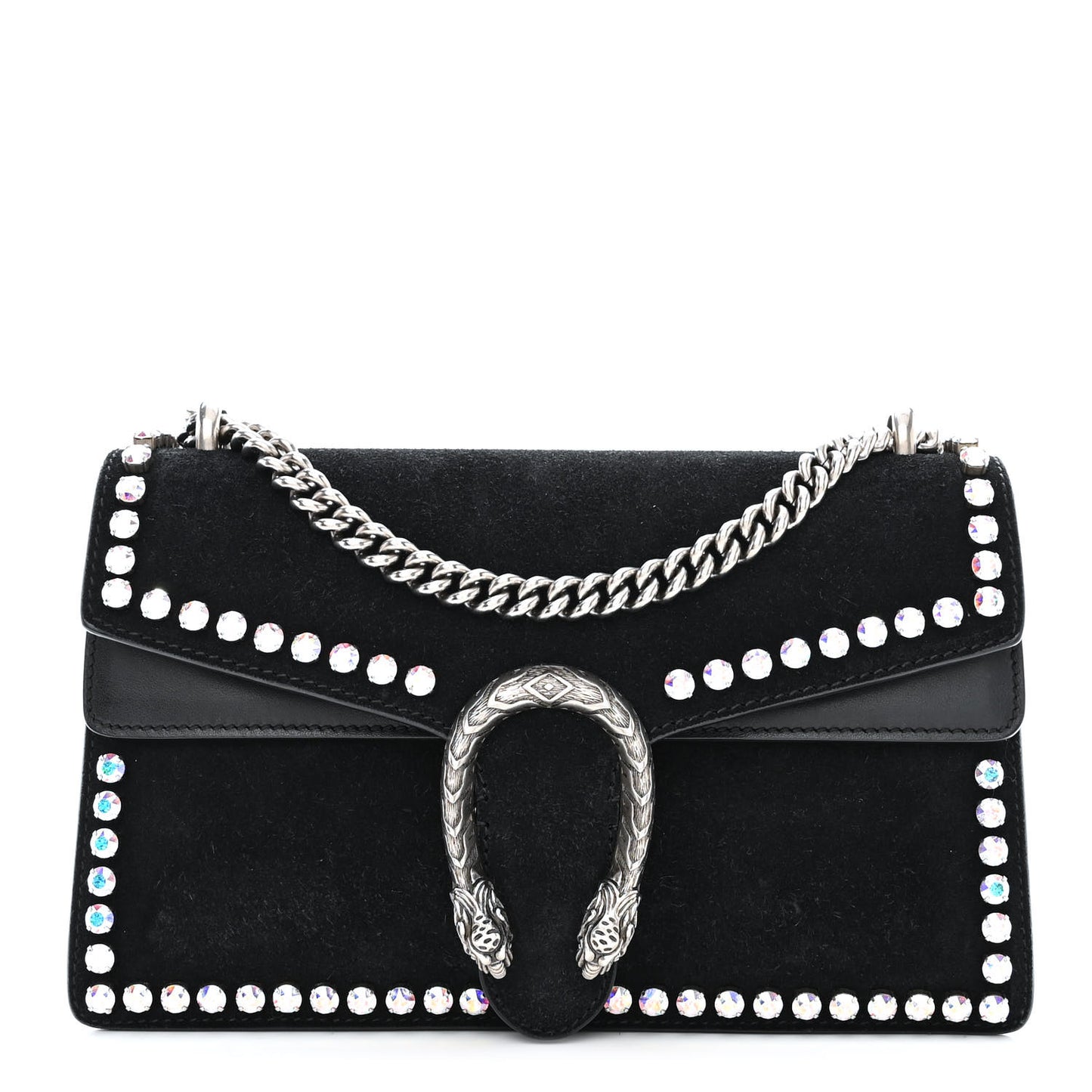 Suede Crystal Small Dionysus Shoulder Bag Black