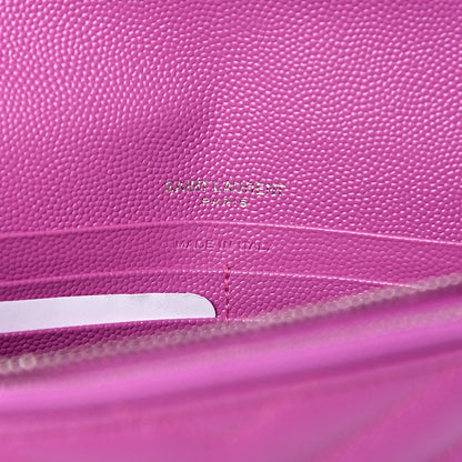 Saint Laurent Grain De Poudre Matelasse Chevron Monogram Envelope Chain Wallet Purple 6 of 10