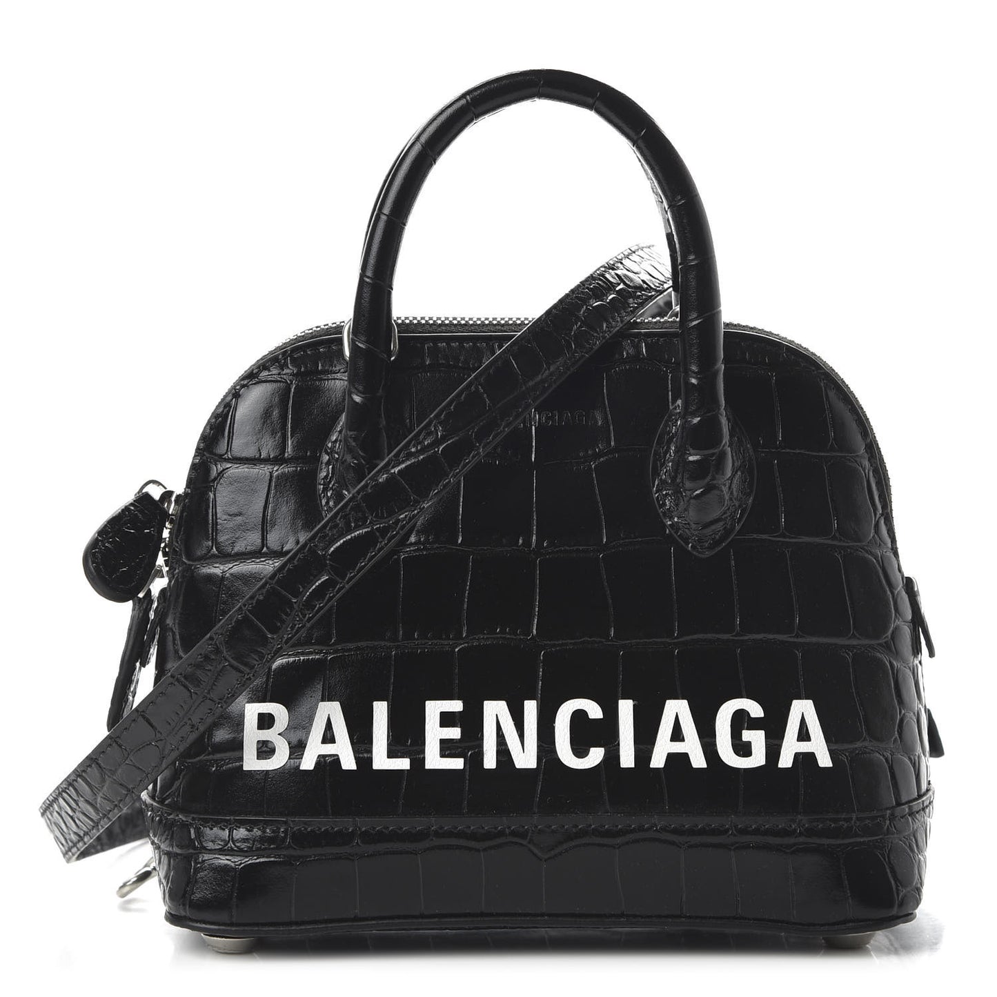 Calfskin Logo Crocodile Embossed XXS Ville Top Handle Bag Black White