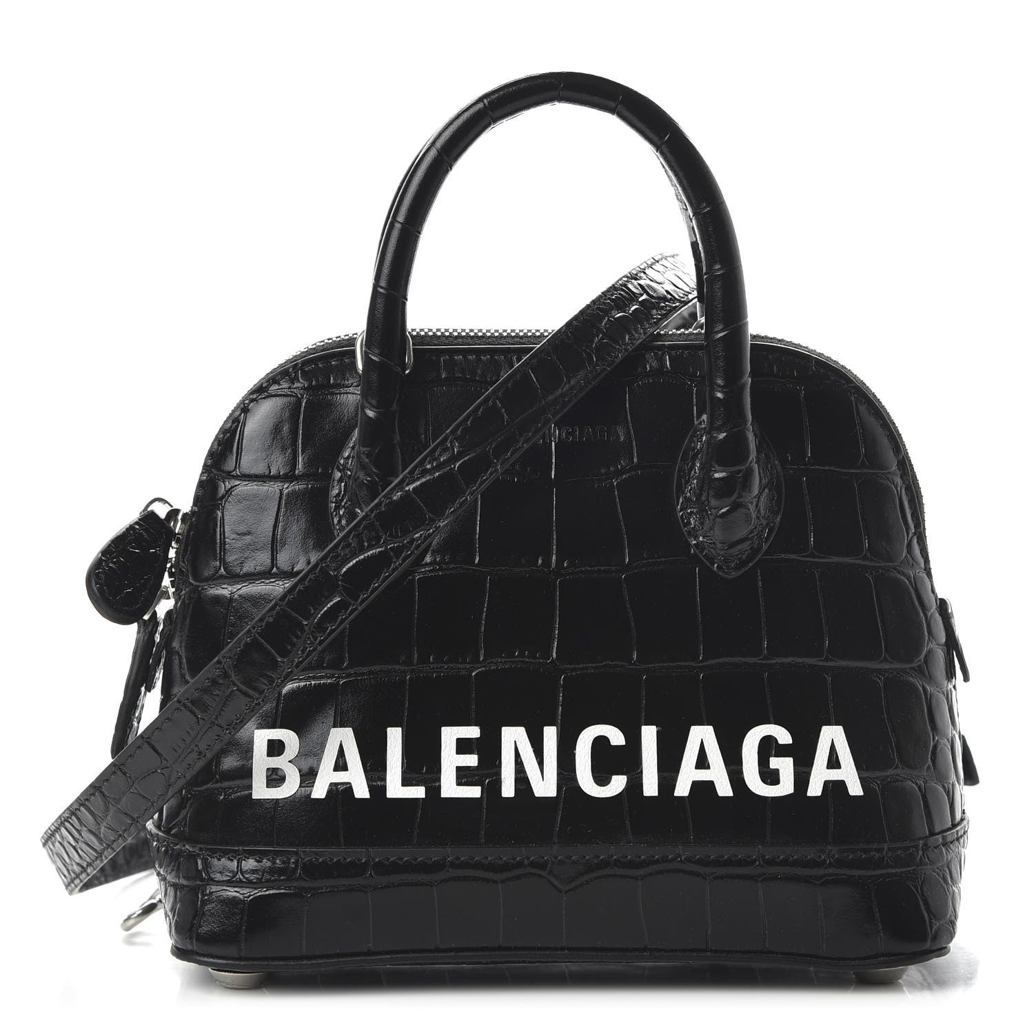 Balenciaga Calfskin Logo Crocodile Embossed XXS Ville Top Handle Bag Black White 1 of 9