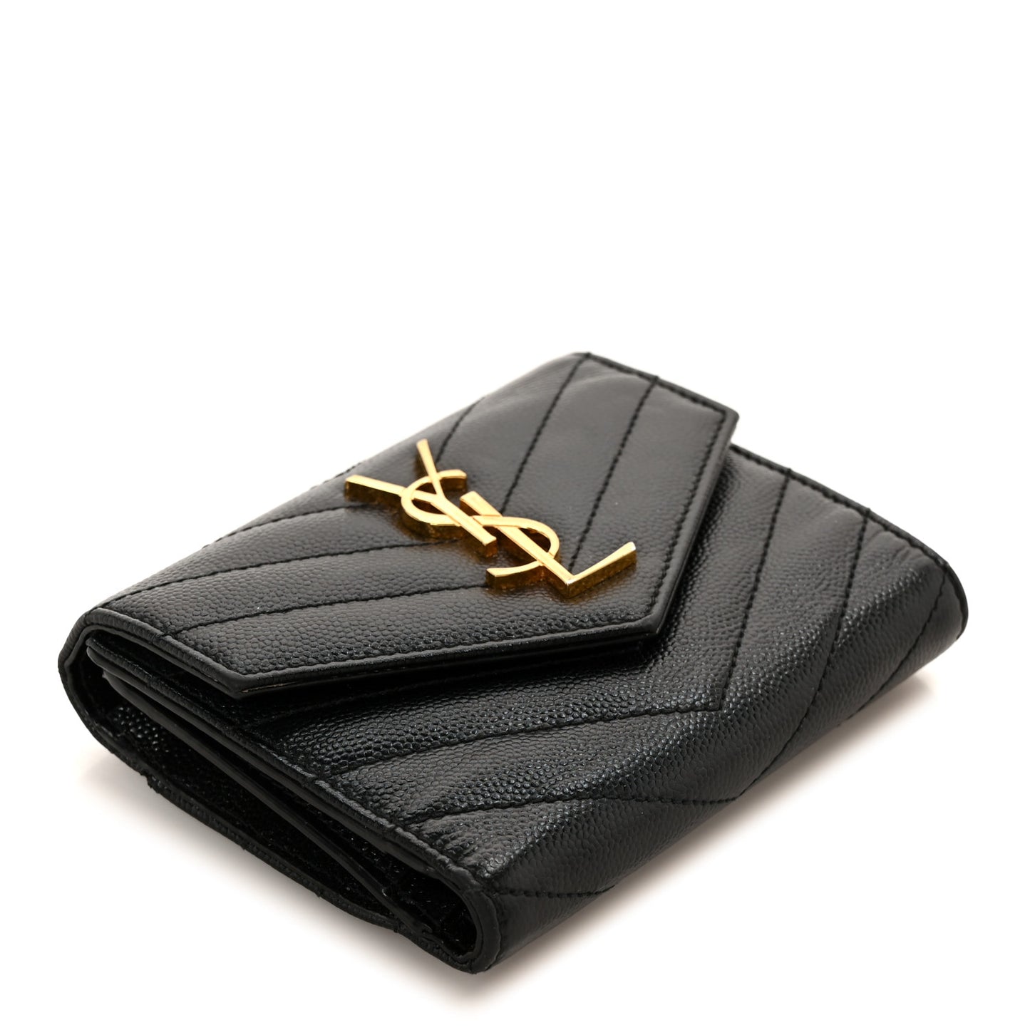 Grain De Poudre Matelasse Chevron Monogram Compact Tri Fold Wallet Black