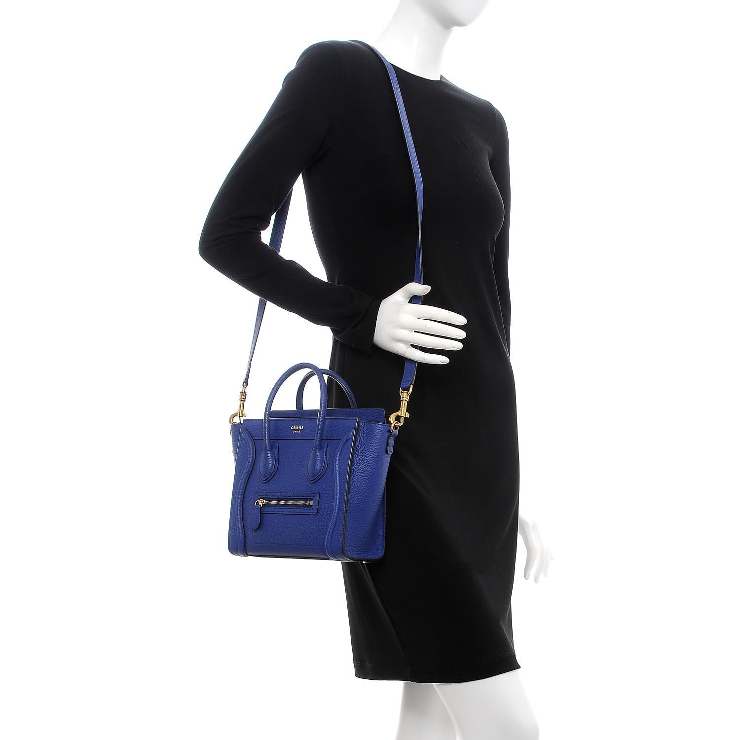 Celine Drummed Calfskin Nano Luggage Indigo 2 of 7