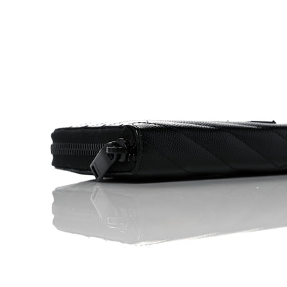 Saint Laurent Grain De Poudre Matelasse Chevron Monogram Monochrome Zip Around Wallet Black 7 of 9