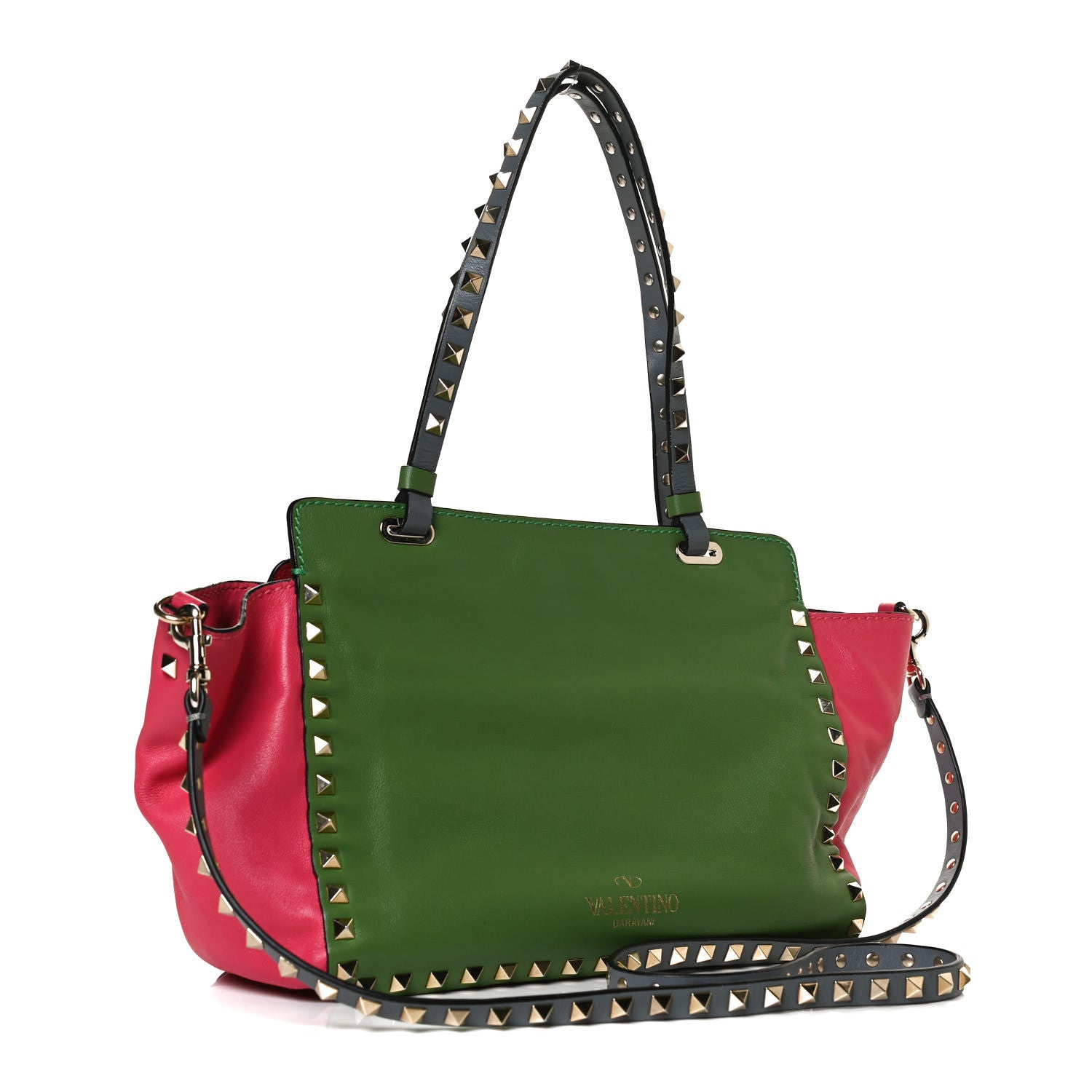 Valentino Garavani Vitello Colorblock Small Rockstud Tote Deep Rose Clover Grey Scarlet 2 of 13
