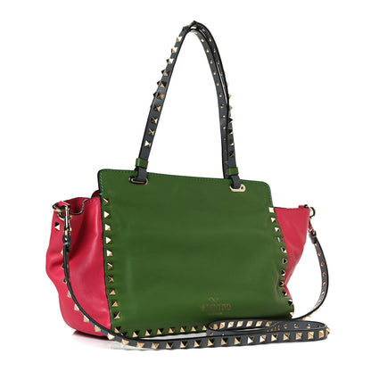 Valentino Garavani Vitello Colorblock Small Rockstud Tote Deep Rose Clover Grey Scarlet 2 of 13