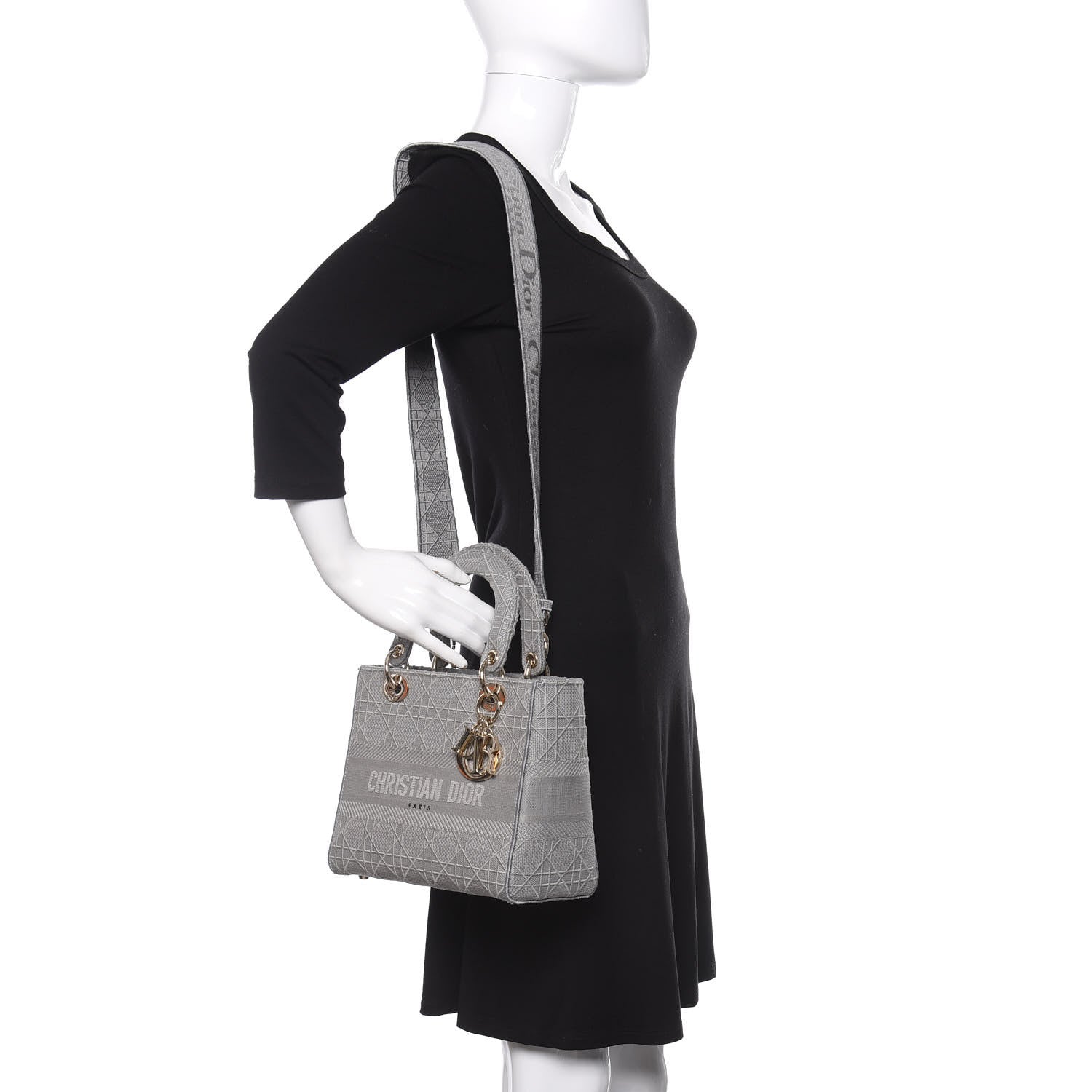 Christian Dior Canvas Embroidered Cannage Medium Lady D-Lite Gray 2 of 9