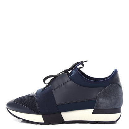 Balenciaga Mesh Calfskin Neoprene Suede Womens Race Runner Sneakers 40 Bleu Nuit 1 of 11
