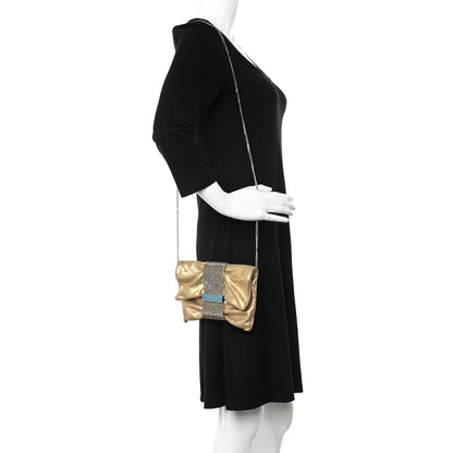 Jimmy Choo Shimmery Sheepskin Crystal Chandra Chain Clutch Gold 2 of 8