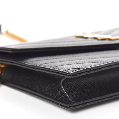 Saint Laurent Grain De Poudre Matelasse Chevron Monogram Envelope Chain Wallet Black 8 of 10