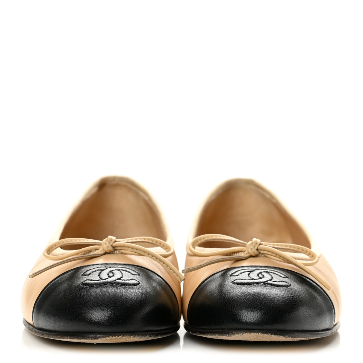 Lambskin Cap Toe CC Ballerina Flats 37 Beige Black