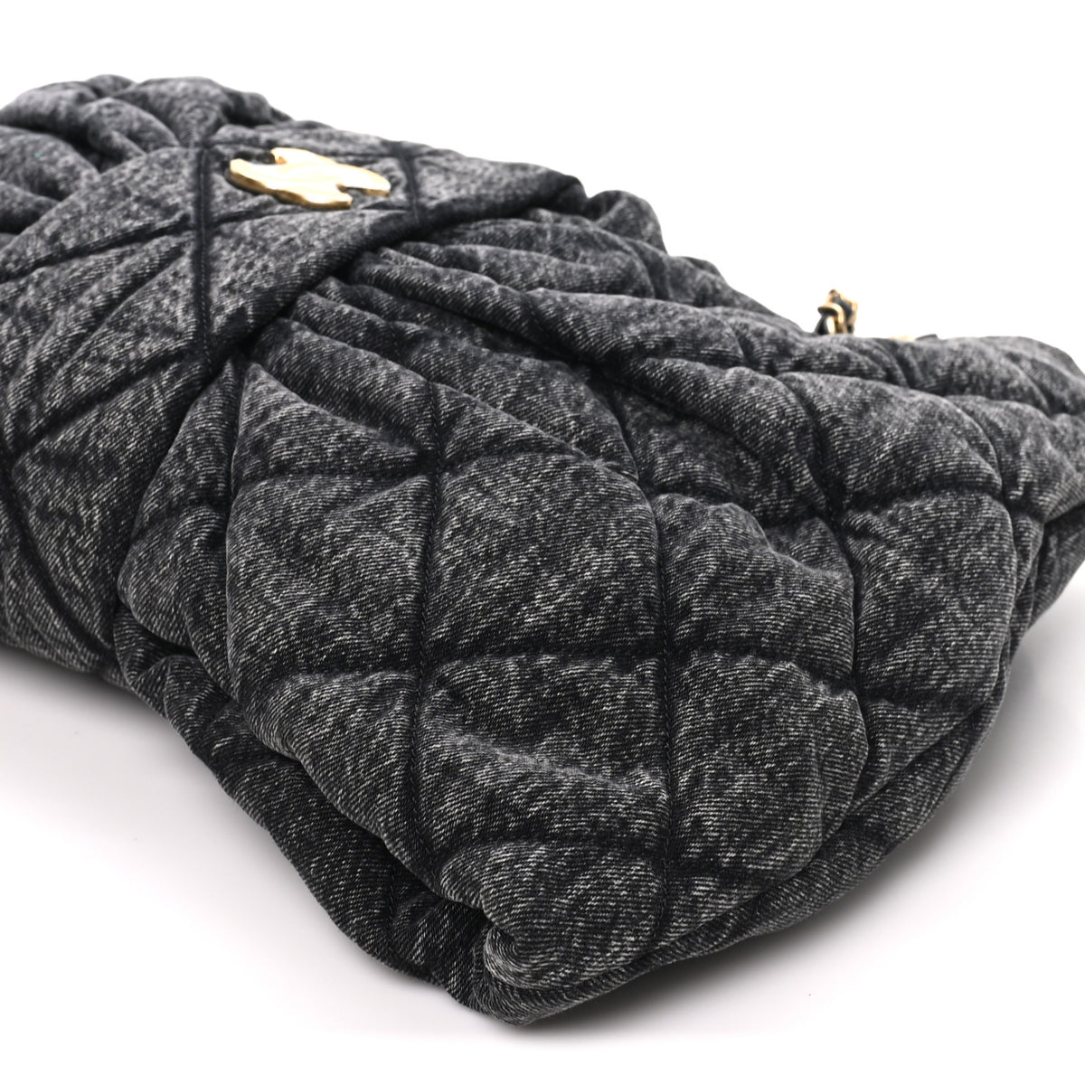 Washed Denim Quilted Maxi Bow Bag Black