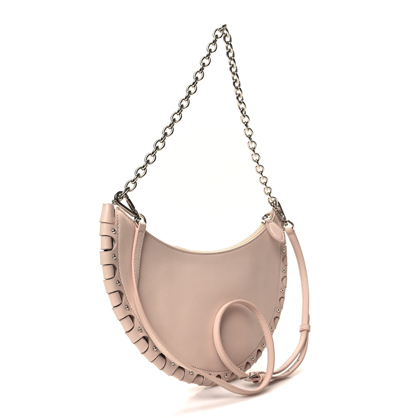 Lambskin Studded Chain Demi Lune Bag Galet