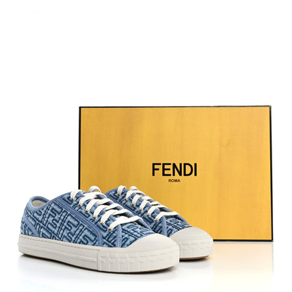 Fendi Denim Jacquard FF Matelasse Womens Domino Low Top Sneakers 38 Blue Navy 10 of 10