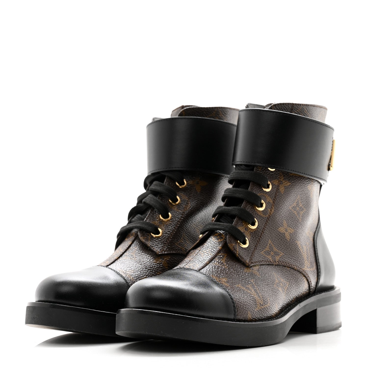 Louis Vuitton Calfskin Monogram Wonderland Flat Ranger Boots 38 Black 3 of 7
