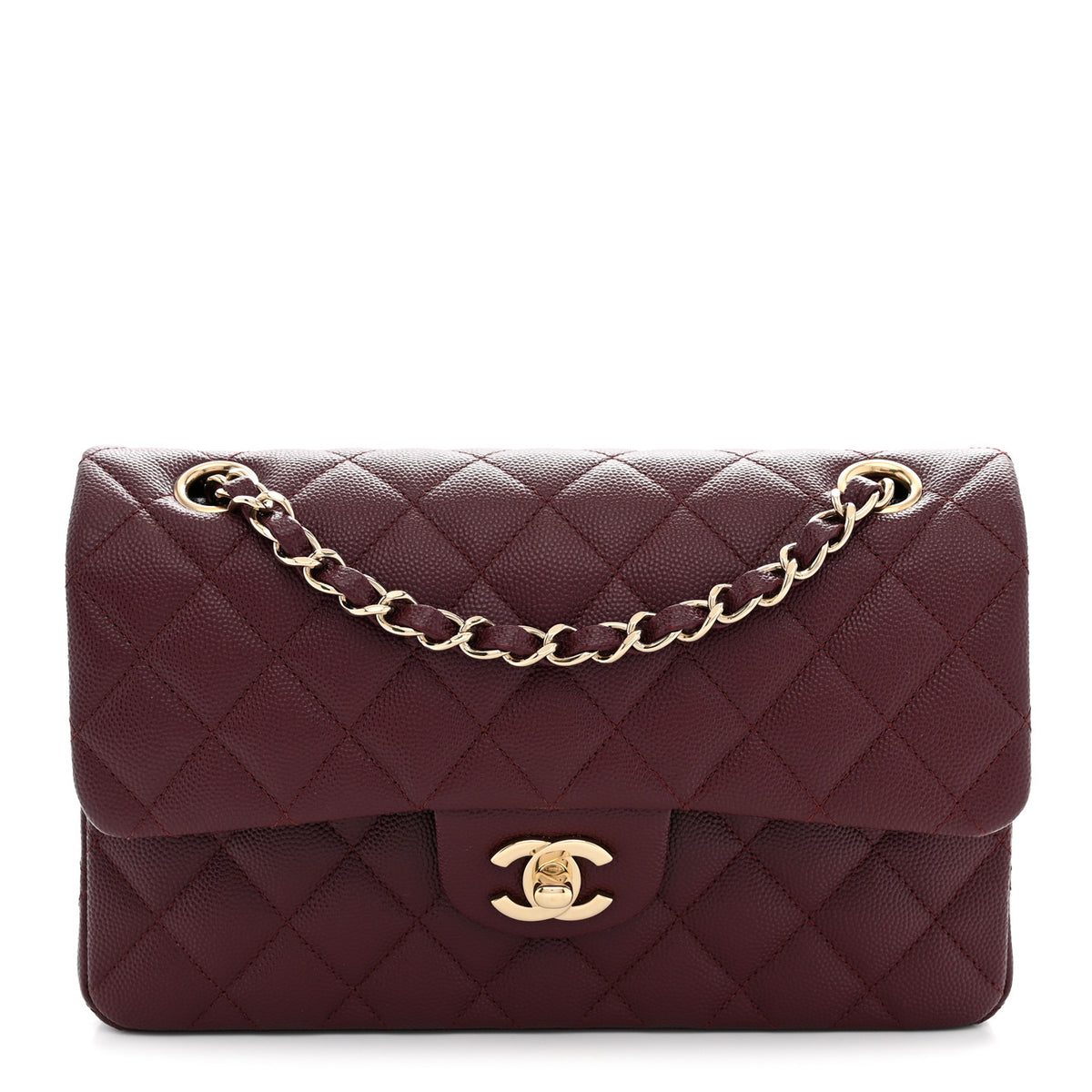 Caviar Quilted Small Double Flap Burgundy